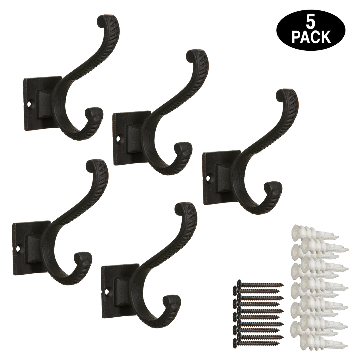 Cast Iron Coat Hooks with Screws, Wall Mounted, Vintage Design
