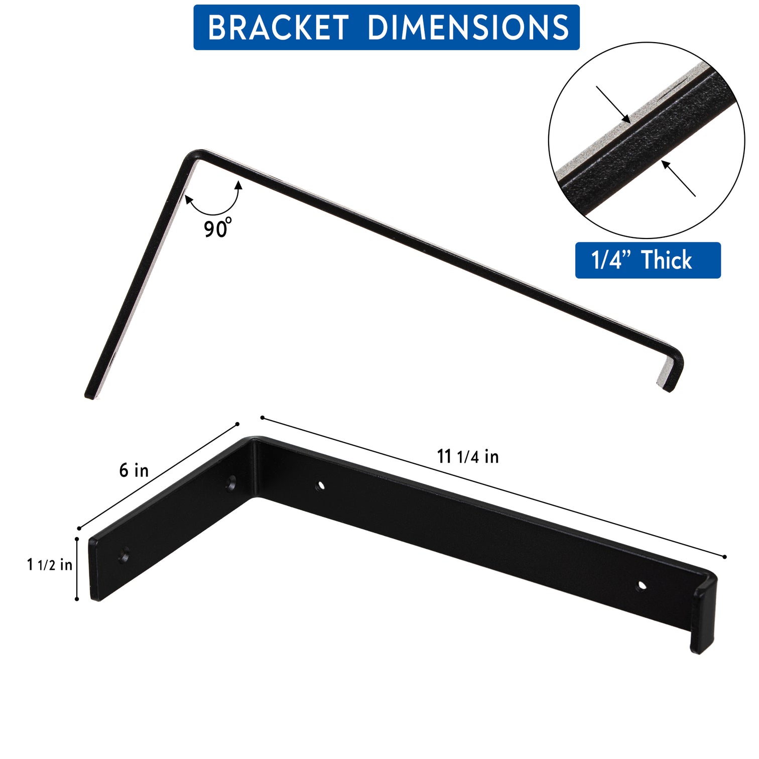 Heavy Duty Shelf Brackets 1/4" Thick 4 PK Set with Hardware