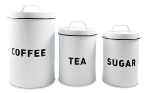 Coffee Tea Sugar Canister Set - 3 Piece Modern Farmhouse Kitchen Decor Counter-top Metal Storage Containers